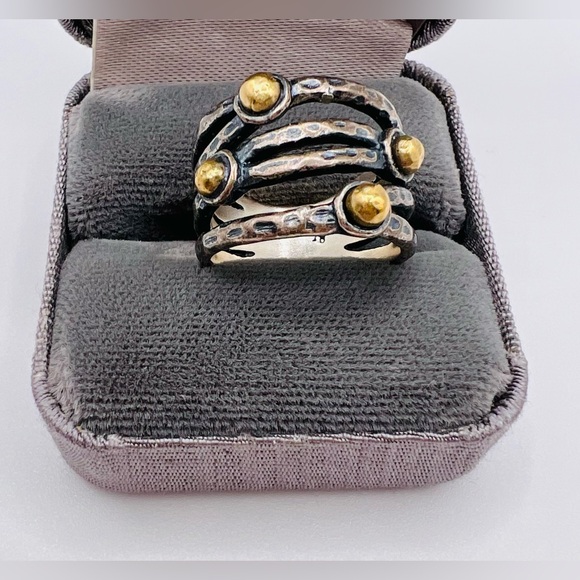 Grace & Heart Sterling Silver Gold Brass Ball & Textured open Design Ring Size 6 - Picture 3 of 7